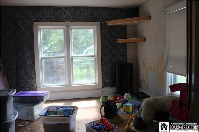 living room with radiator heating unit