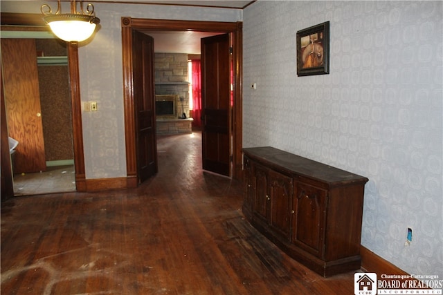 hall featuring dark wood-type flooring