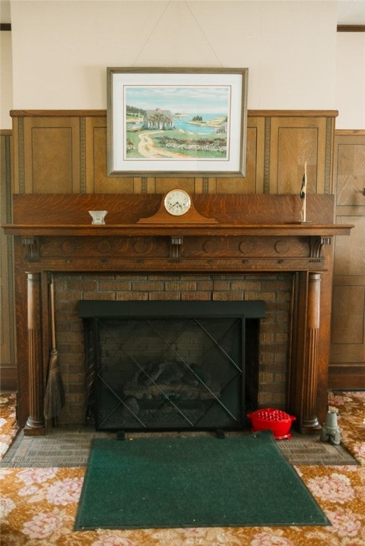 room details with a brick fireplace