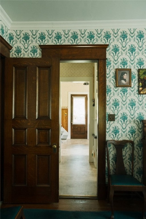 interior space featuring crown molding