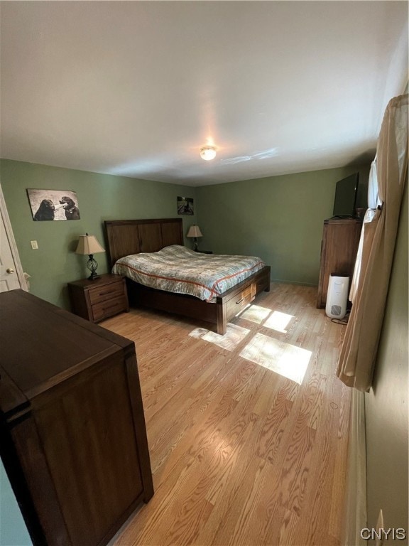 bedroom with light hardwood / wood-style flooring