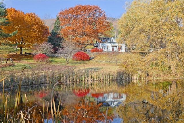 view of yard with a water view