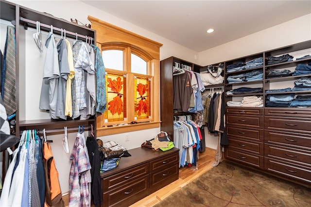 walk in closet featuring wood-type flooring