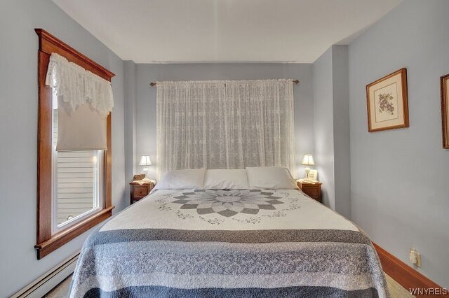 bedroom featuring a baseboard radiator