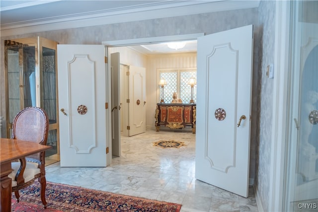 bathroom with crown molding