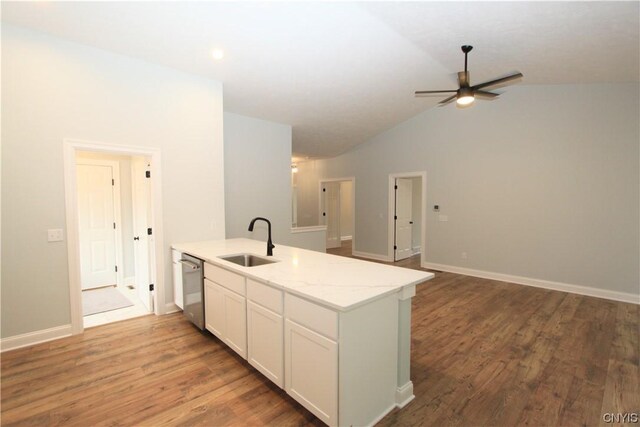 LOT214 Tall Tree Ln, Lysander, NY 13027 - kitchen featuring open floor plan, stainless steel dishwasher, ceiling fan, and a sink