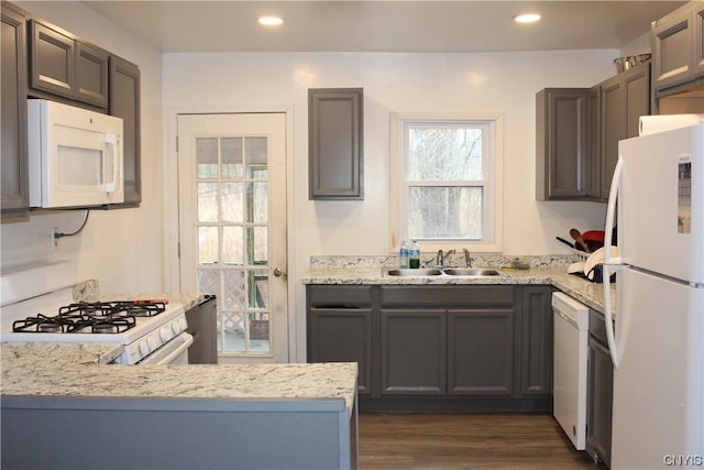 4966 State Route 31, Clay, NY 13041 - kitchen featuring white appliances, a sink, recessed lighting, and dark wood-type flooring