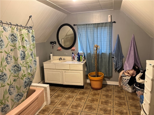 bathroom with tile flooring and oversized vanity