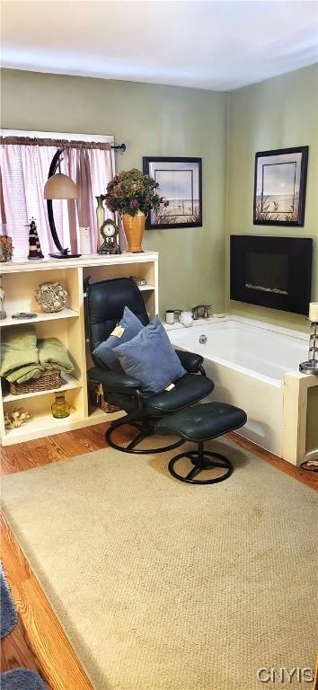 interior space featuring a fireplace and hardwood / wood-style floors