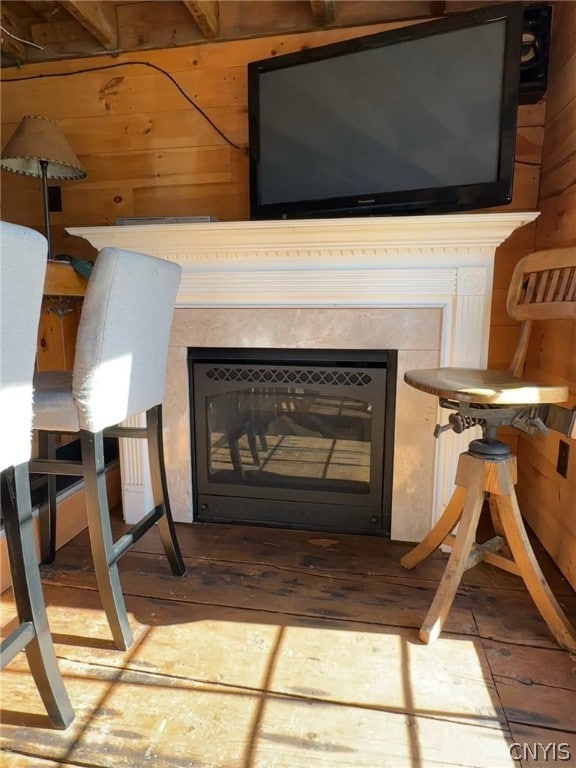 interior details featuring wood walls