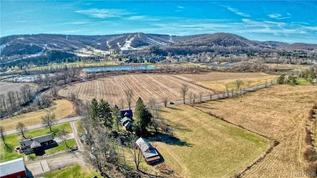 bird's eye view with a mountain view and a rural view