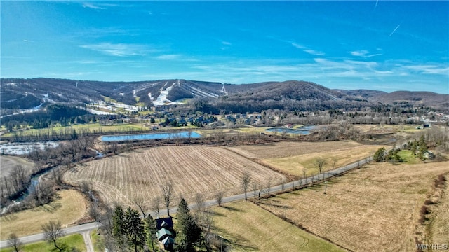 birds eye view of property with a rural view and a water and mountain view