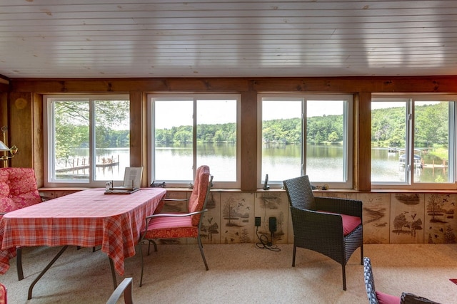 sunroom / solarium featuring a water view and a wealth of natural light