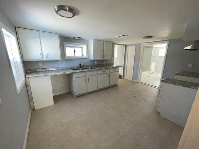 kitchen with white cabinetry, sink, and exhaust hood