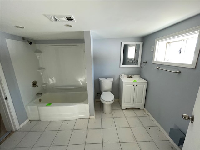 full bathroom featuring vanity, shower / washtub combination, and toilet