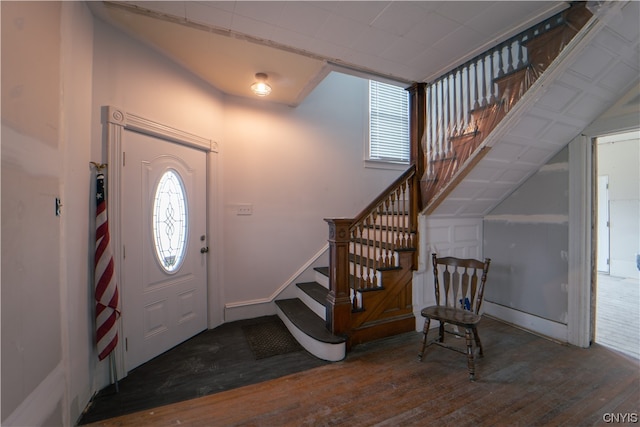 foyer entrance with dark wood-type flooring and a wealth of natural light