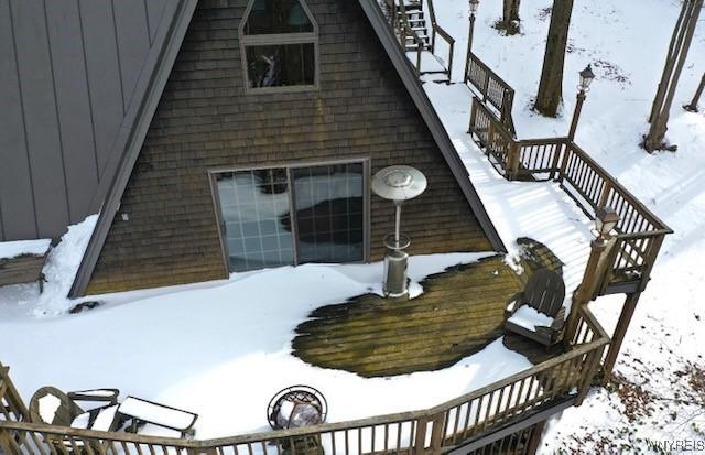 view of snow covered property