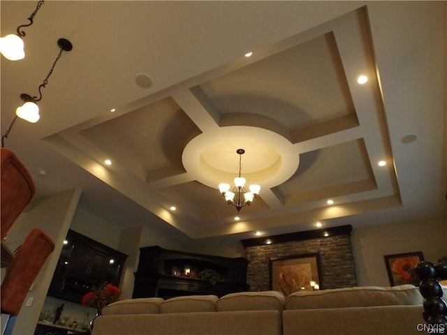 living room featuring a chandelier