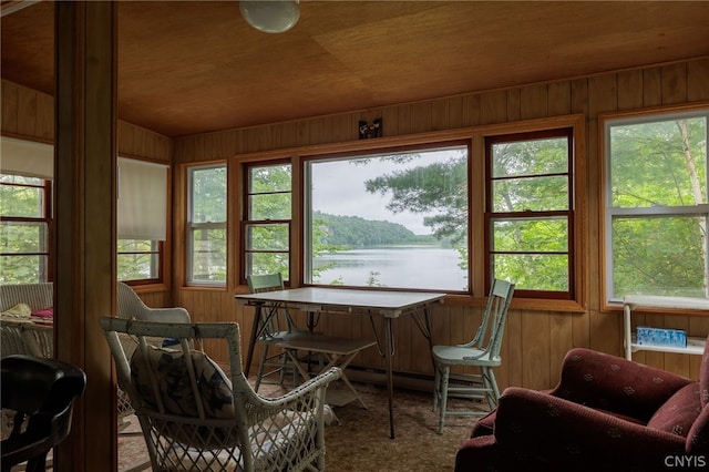 sunroom / solarium featuring plenty of natural light and a water view