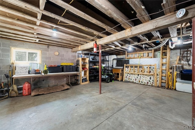 basement featuring a workshop area