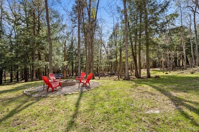 view of yard featuring a fire pit