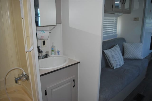 bathroom with vanity and walk in shower