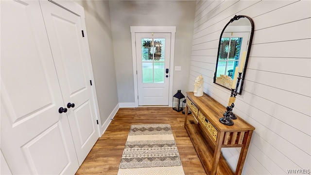 entryway with hardwood / wood-style flooring