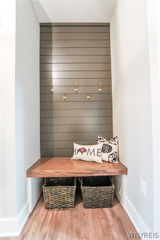 mudroom with hardwood / wood-style floors