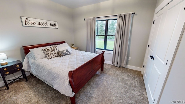 bedroom with carpet and a closet