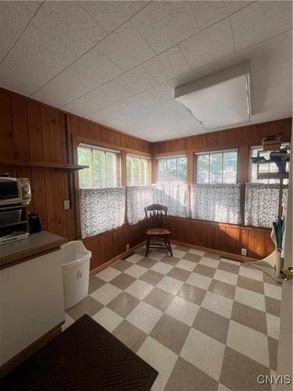 interior space featuring wood walls