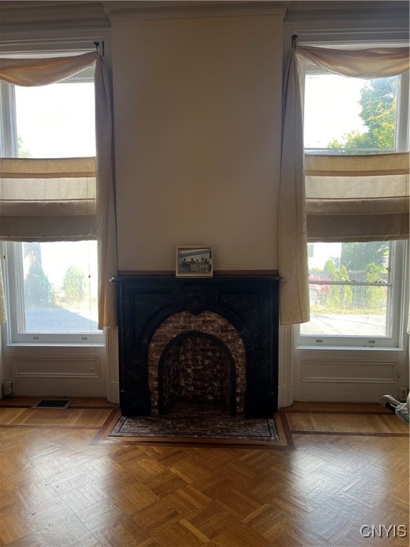 interior details with parquet floors