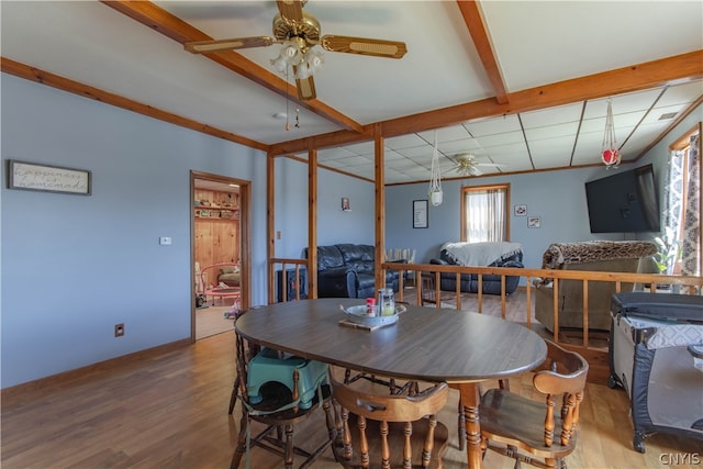 dining area featuring ceiling fan and hardwood / wood-style floors