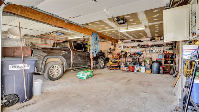 garage featuring a workshop area