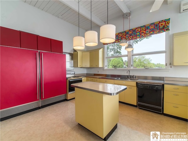 2 Elm Ln, Chautauqua, NY 14722 - kitchen featuring stainless steel countertops, black dishwasher, built in fridge, electric stove, and a sink