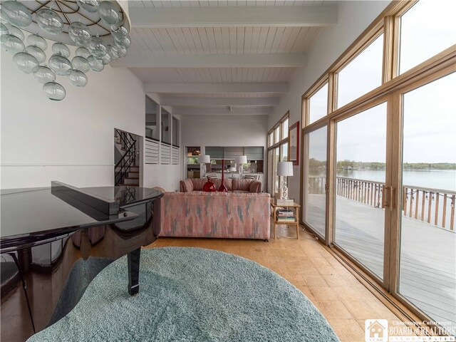 2 Elm Ln, Chautauqua, NY 14722 - sunroom / solarium with beamed ceiling and a water view