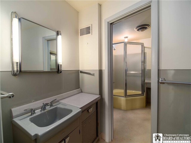 2 Elm Ln, Chautauqua, NY 14722 - full bathroom featuring visible vents, a stall shower, and vanity