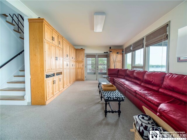 2 Elm Ln, Chautauqua, NY 14722 - living area featuring light colored carpet and stairs