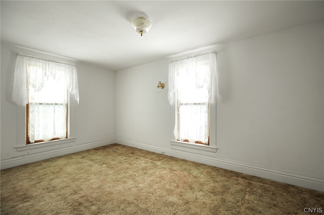 spare room featuring carpet and a wealth of natural light