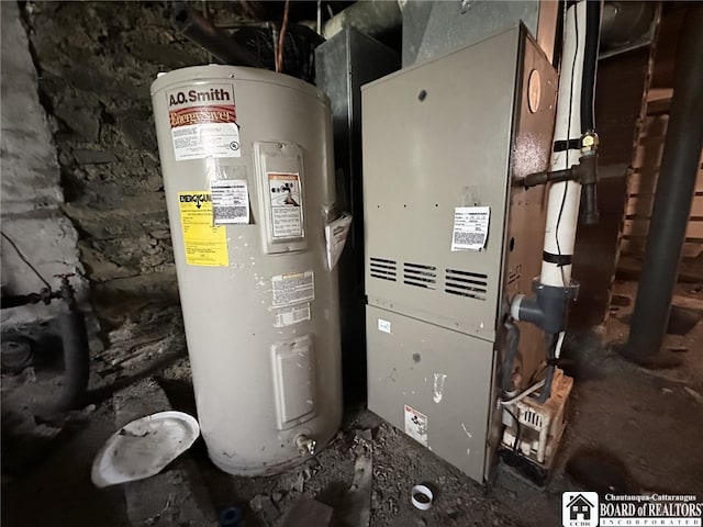 utility room with heating utilities and electric water heater