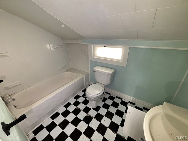 full bathroom with tile floors, sink, toilet, and shower / bathing tub combination