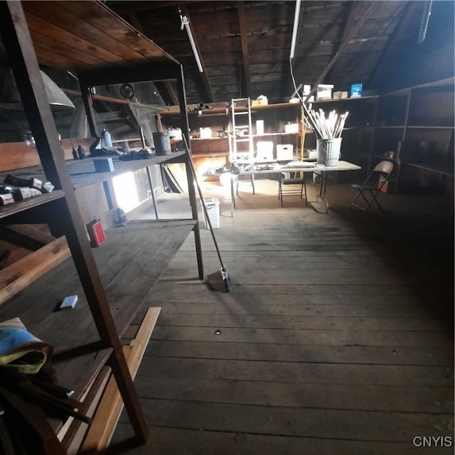 view of unfinished attic