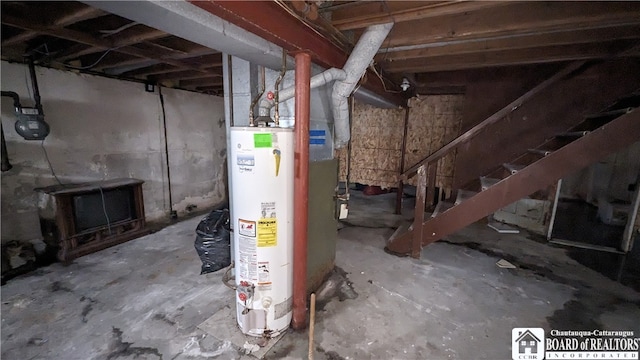 basement featuring water heater