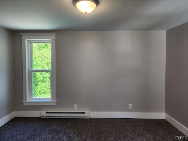 carpeted empty room featuring baseboard heating