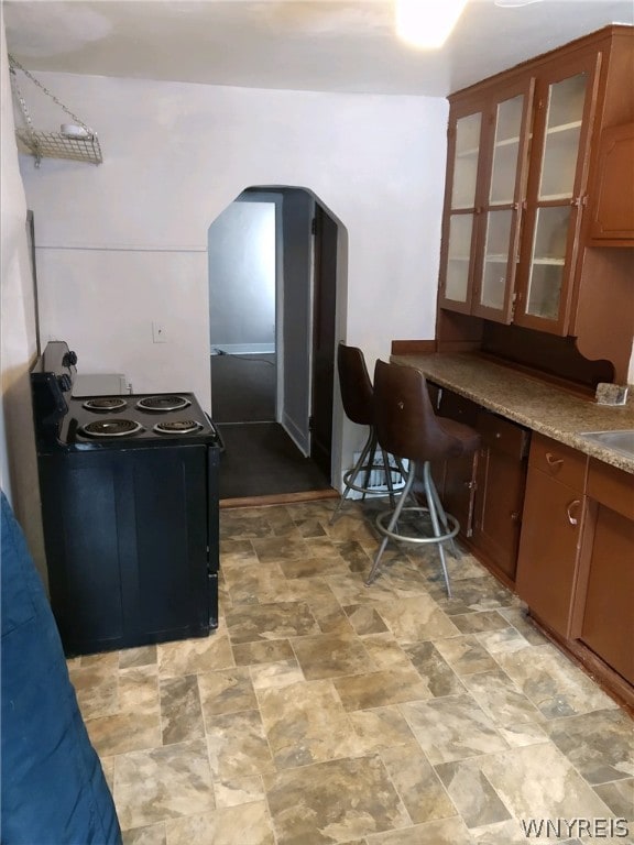 kitchen with black range with electric cooktop