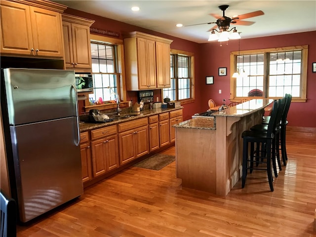 kitchen with stainless steel appliances, wood-type flooring, and a wealth of natural light