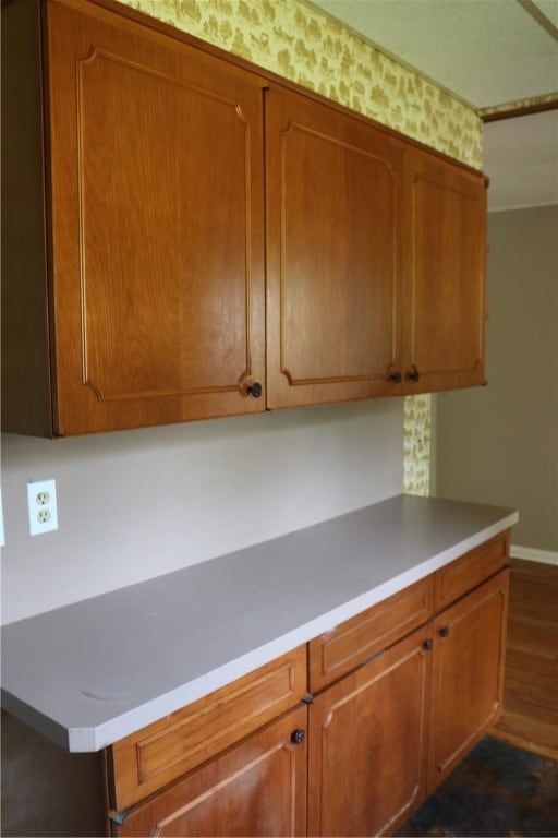 kitchen with dark hardwood / wood-style floors