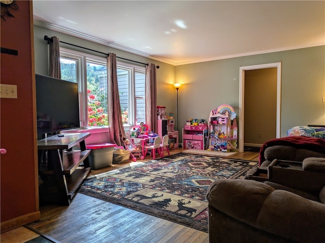 interior space with crown molding and wood-type flooring