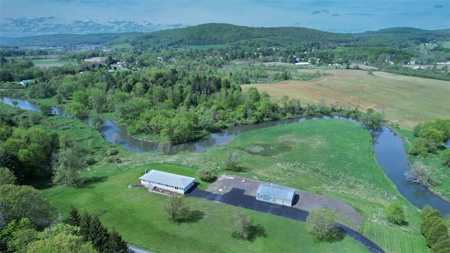 aerial view with a water and mountain view