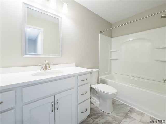 full bathroom featuring shower / tub combination, vanity, and toilet