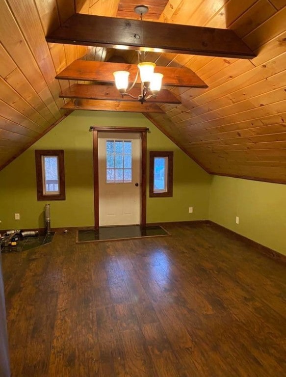 bonus room with wood ceiling, vaulted ceiling, and hardwood / wood-style flooring